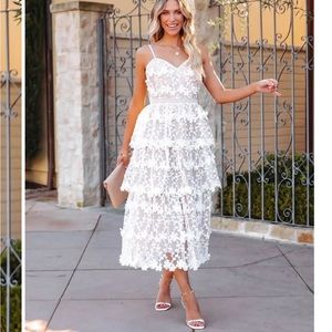 VICI Pascal Tiered Crochet Lace Midi Dress